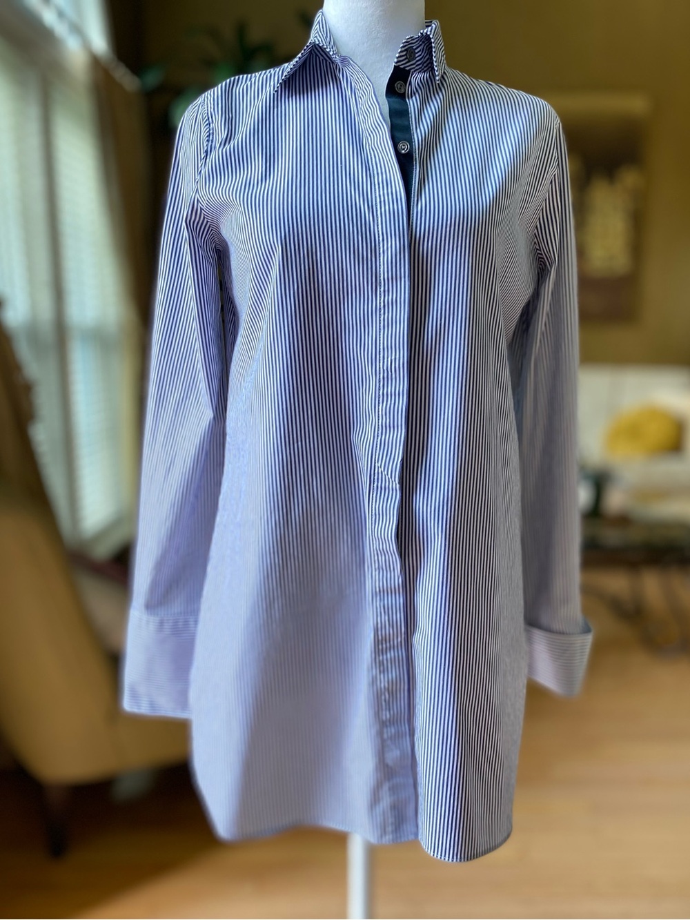 J. Crew Blue White Striped Button Down Shirt Long Sleeve Size 0